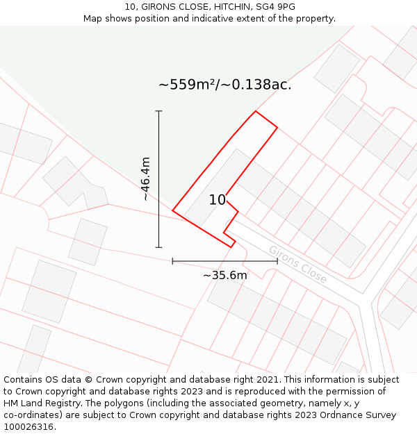 10, GIRONS CLOSE, HITCHIN, SG4 9PG: Plot and title map