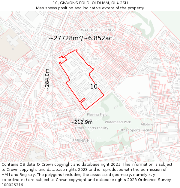 10, GIVVONS FOLD, OLDHAM, OL4 2SH: Plot and title map