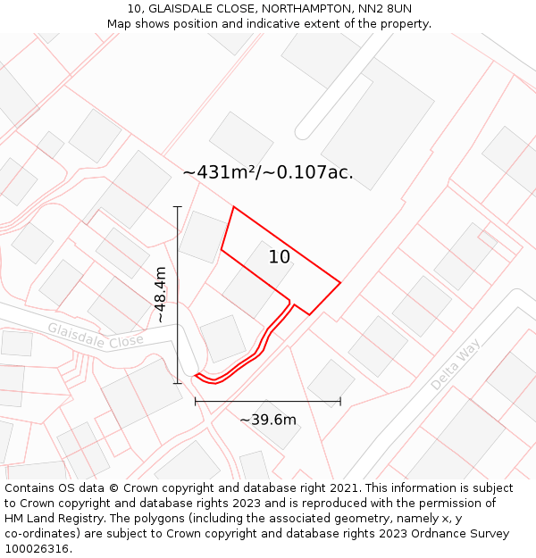 10, GLAISDALE CLOSE, NORTHAMPTON, NN2 8UN: Plot and title map