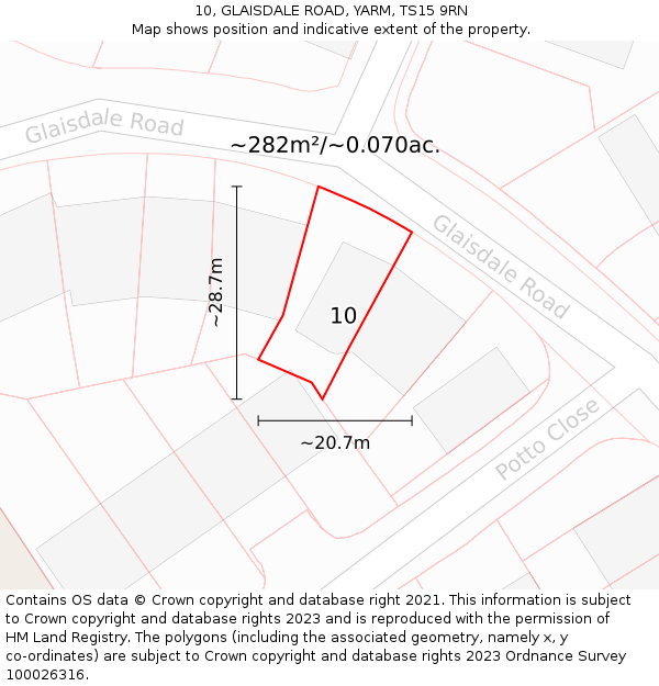 10, GLAISDALE ROAD, YARM, TS15 9RN: Plot and title map