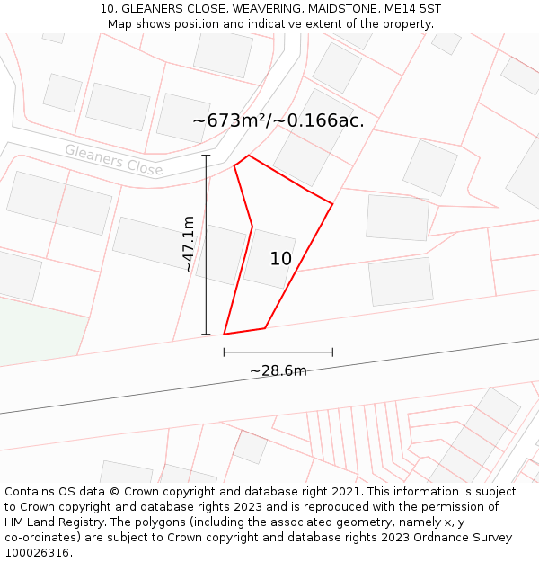 10, GLEANERS CLOSE, WEAVERING, MAIDSTONE, ME14 5ST: Plot and title map