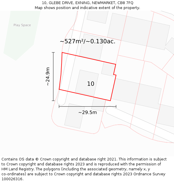 10, GLEBE DRIVE, EXNING, NEWMARKET, CB8 7FQ: Plot and title map