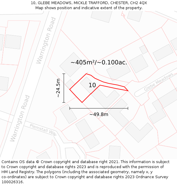 10, GLEBE MEADOWS, MICKLE TRAFFORD, CHESTER, CH2 4QX: Plot and title map
