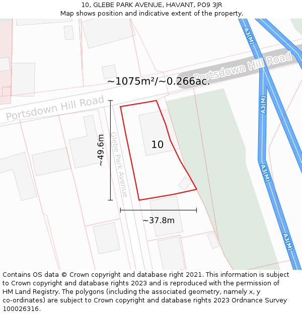 10, GLEBE PARK AVENUE, HAVANT, PO9 3JR: Plot and title map