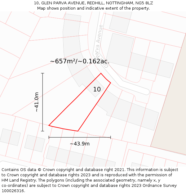 10, GLEN PARVA AVENUE, REDHILL, NOTTINGHAM, NG5 8LZ: Plot and title map