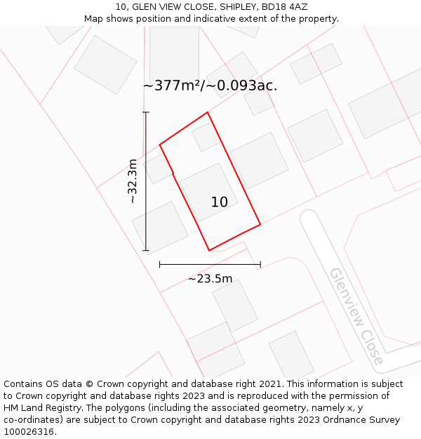 10, GLEN VIEW CLOSE, SHIPLEY, BD18 4AZ: Plot and title map