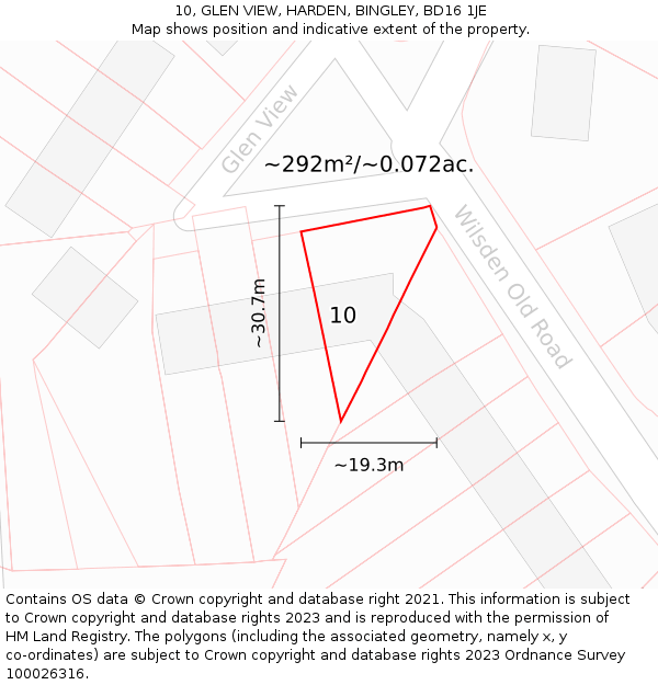 10, GLEN VIEW, HARDEN, BINGLEY, BD16 1JE: Plot and title map