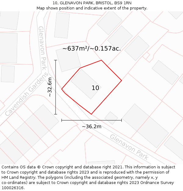 10, GLENAVON PARK, BRISTOL, BS9 1RN: Plot and title map