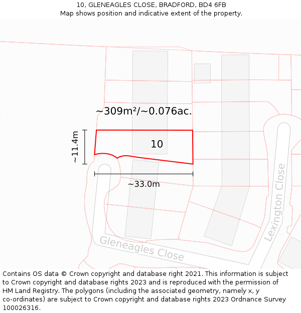 10, GLENEAGLES CLOSE, BRADFORD, BD4 6FB: Plot and title map