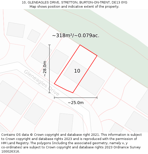 10, GLENEAGLES DRIVE, STRETTON, BURTON-ON-TRENT, DE13 0YG: Plot and title map
