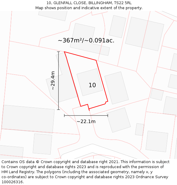 10, GLENFALL CLOSE, BILLINGHAM, TS22 5RL: Plot and title map