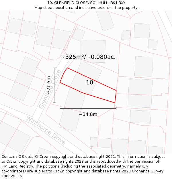 10, GLENFIELD CLOSE, SOLIHULL, B91 3XY: Plot and title map