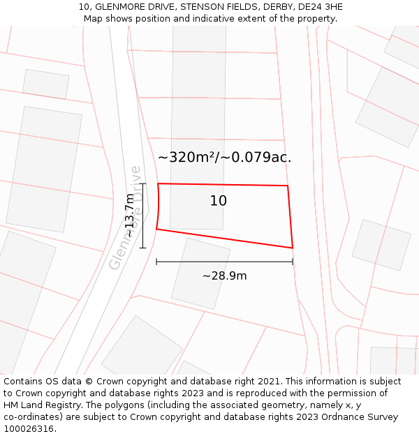10, GLENMORE DRIVE, STENSON FIELDS, DERBY, DE24 3HE: Plot and title map