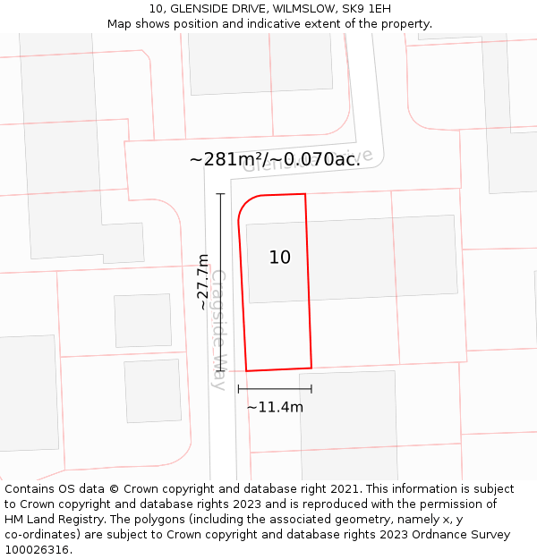 10, GLENSIDE DRIVE, WILMSLOW, SK9 1EH: Plot and title map