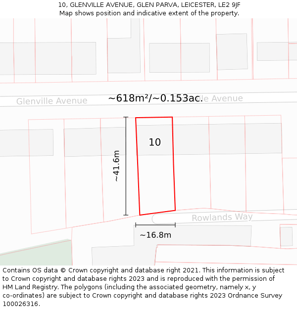 10, GLENVILLE AVENUE, GLEN PARVA, LEICESTER, LE2 9JF: Plot and title map