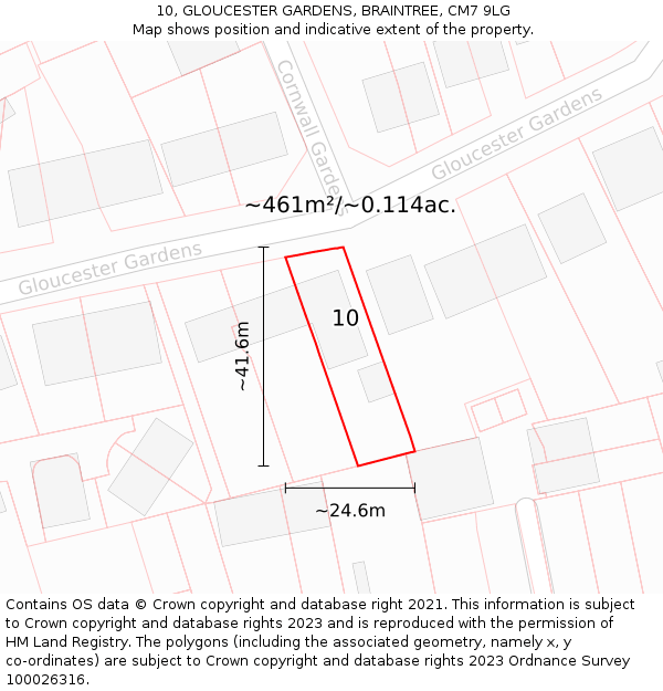 10, GLOUCESTER GARDENS, BRAINTREE, CM7 9LG: Plot and title map