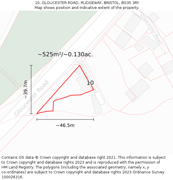 10, GLOUCESTER ROAD, RUDGEWAY, BRISTOL, BS35 3RY: Plot and title map