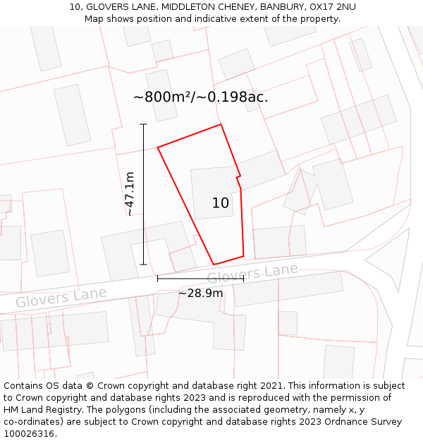 10, GLOVERS LANE, MIDDLETON CHENEY, BANBURY, OX17 2NU: Plot and title map
