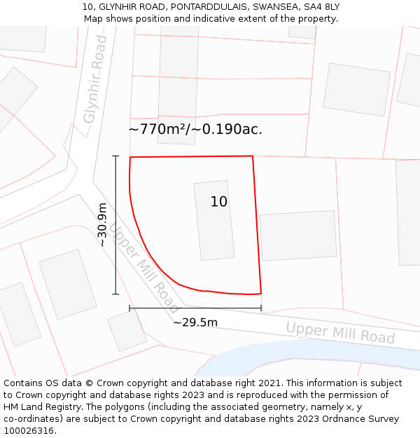 10, GLYNHIR ROAD, PONTARDDULAIS, SWANSEA, SA4 8LY: Plot and title map