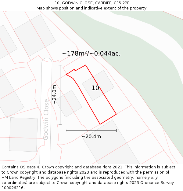 10, GODWIN CLOSE, CARDIFF, CF5 2PF: Plot and title map