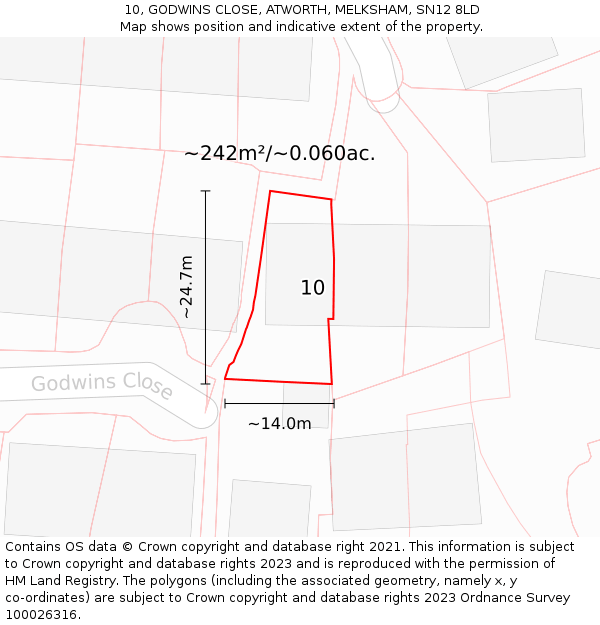 10, GODWINS CLOSE, ATWORTH, MELKSHAM, SN12 8LD: Plot and title map