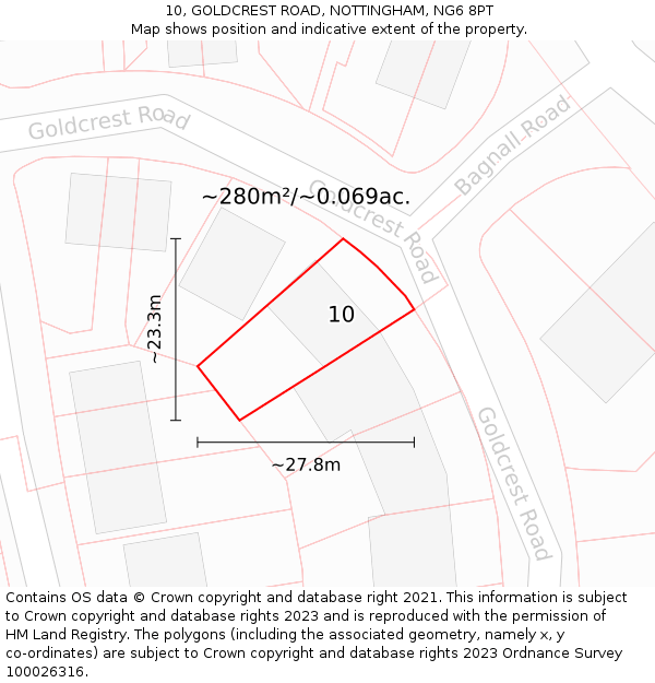 10, GOLDCREST ROAD, NOTTINGHAM, NG6 8PT: Plot and title map