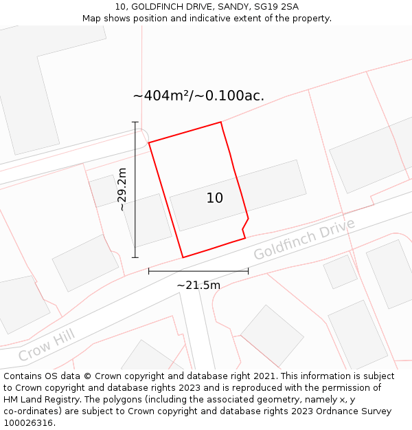 10, GOLDFINCH DRIVE, SANDY, SG19 2SA: Plot and title map