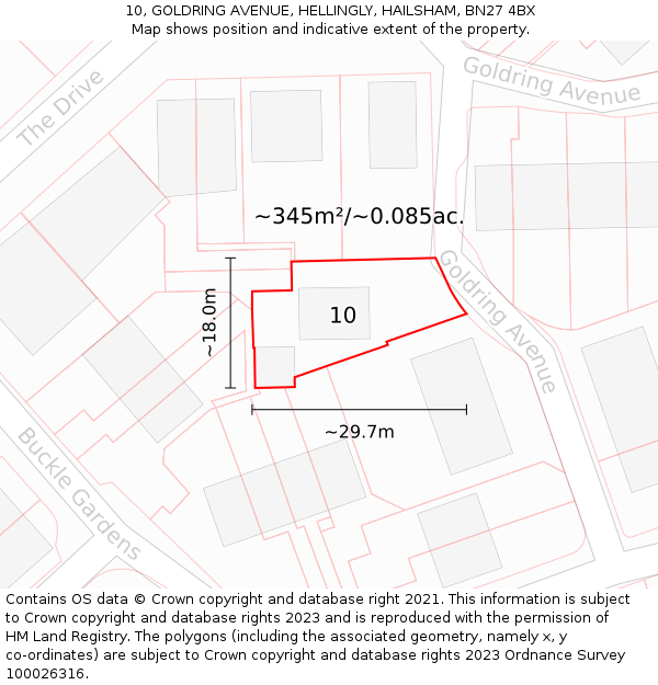 10, GOLDRING AVENUE, HELLINGLY, HAILSHAM, BN27 4BX: Plot and title map