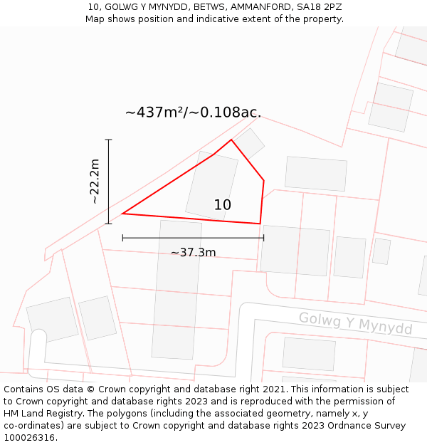 10, GOLWG Y MYNYDD, BETWS, AMMANFORD, SA18 2PZ: Plot and title map