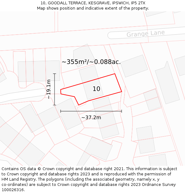 10, GOODALL TERRACE, KESGRAVE, IPSWICH, IP5 2TX: Plot and title map