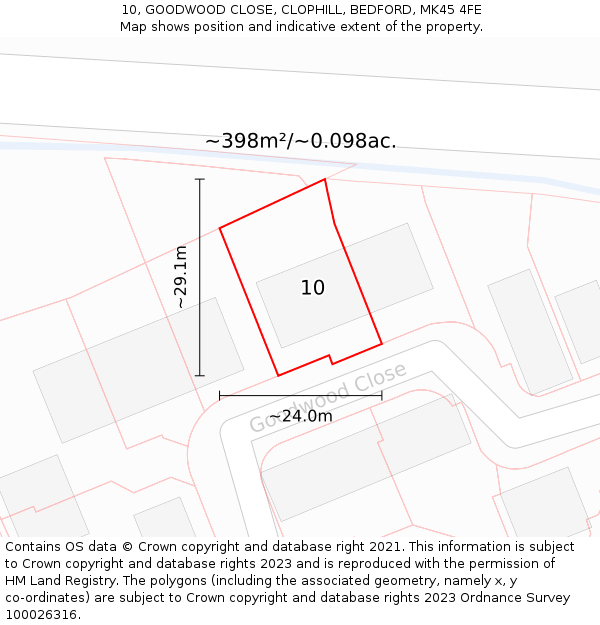 10, GOODWOOD CLOSE, CLOPHILL, BEDFORD, MK45 4FE: Plot and title map