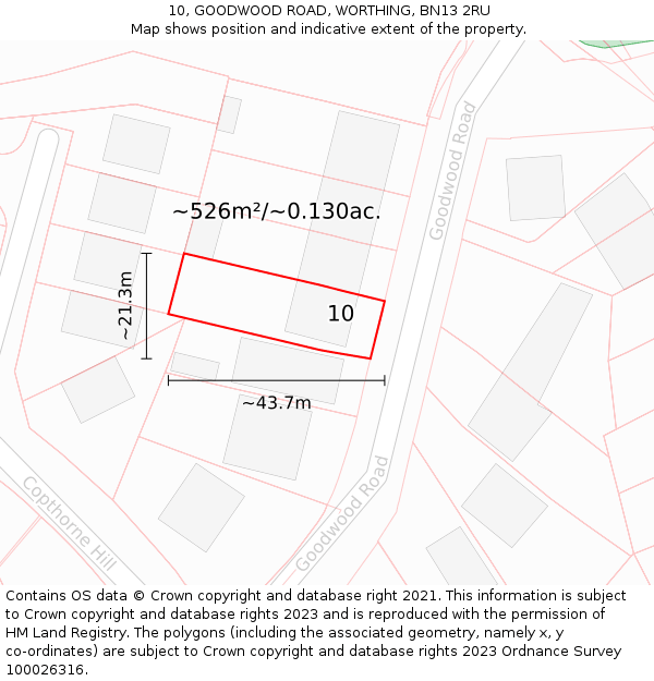 10, GOODWOOD ROAD, WORTHING, BN13 2RU: Plot and title map