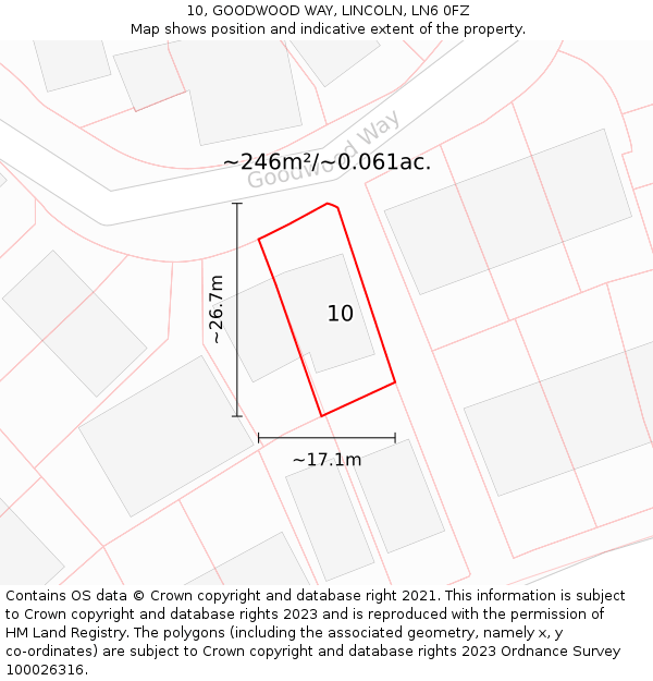 10, GOODWOOD WAY, LINCOLN, LN6 0FZ: Plot and title map
