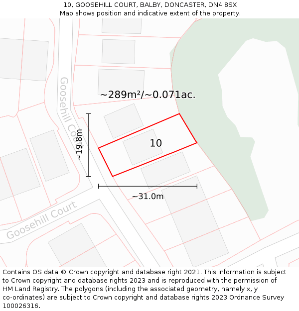 10, GOOSEHILL COURT, BALBY, DONCASTER, DN4 8SX: Plot and title map