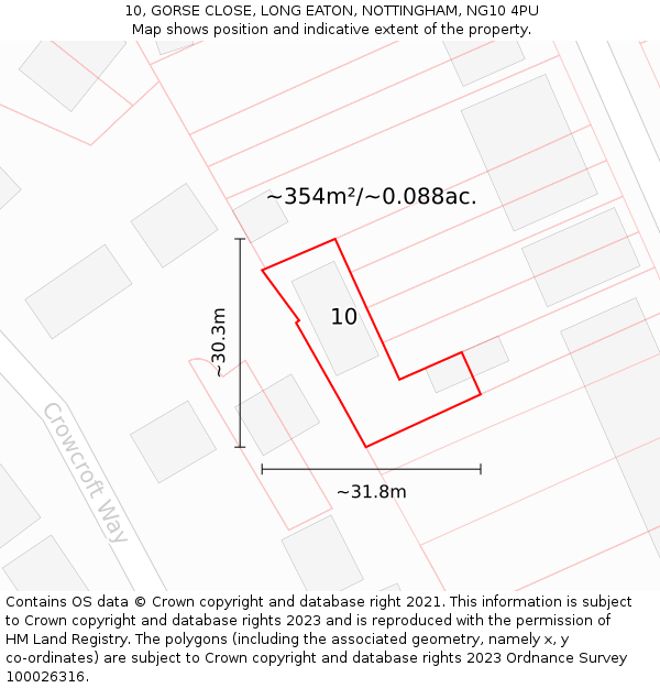 10, GORSE CLOSE, LONG EATON, NOTTINGHAM, NG10 4PU: Plot and title map