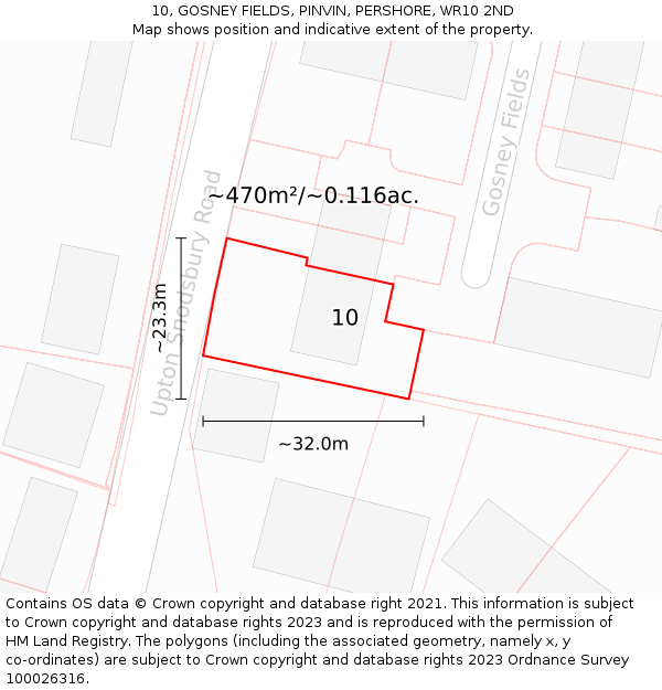 10, GOSNEY FIELDS, PINVIN, PERSHORE, WR10 2ND: Plot and title map