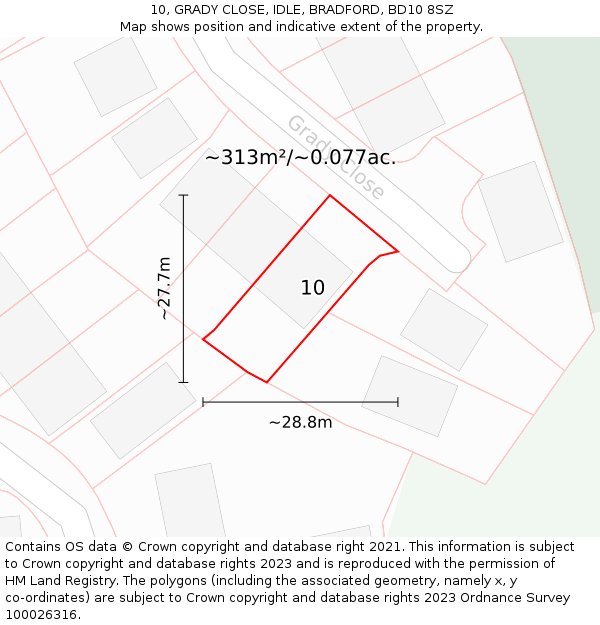 10, GRADY CLOSE, IDLE, BRADFORD, BD10 8SZ: Plot and title map