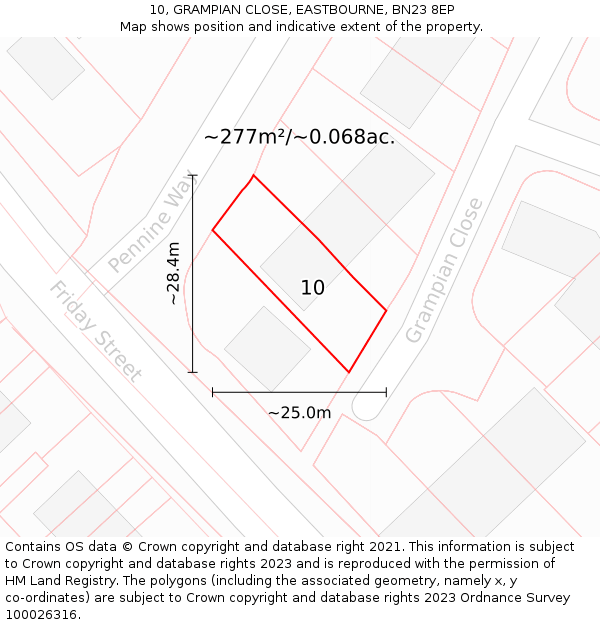 10, GRAMPIAN CLOSE, EASTBOURNE, BN23 8EP: Plot and title map