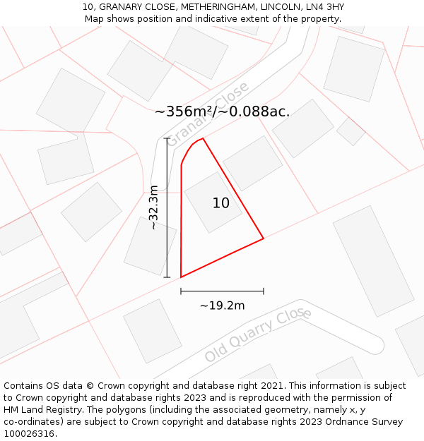 10, GRANARY CLOSE, METHERINGHAM, LINCOLN, LN4 3HY: Plot and title map