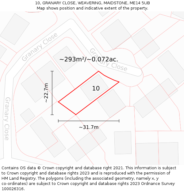 10, GRANARY CLOSE, WEAVERING, MAIDSTONE, ME14 5UB: Plot and title map