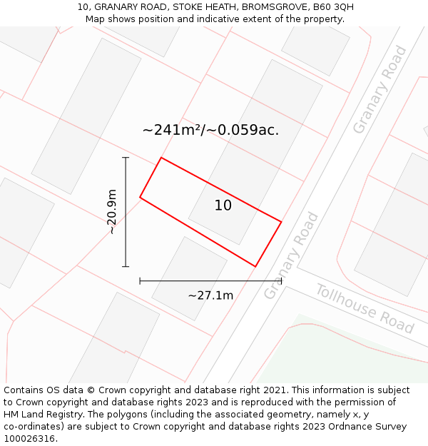 10, GRANARY ROAD, STOKE HEATH, BROMSGROVE, B60 3QH: Plot and title map