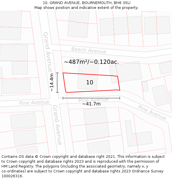 10, GRAND AVENUE, BOURNEMOUTH, BH6 3SU: Plot and title map