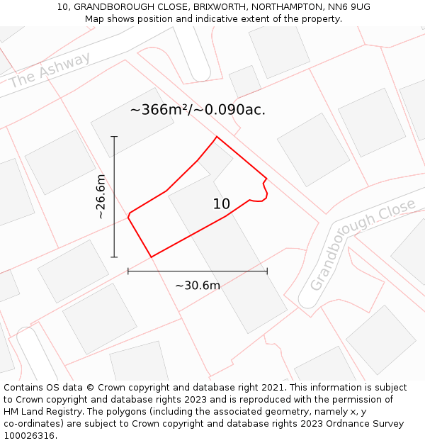 10, GRANDBOROUGH CLOSE, BRIXWORTH, NORTHAMPTON, NN6 9UG: Plot and title map