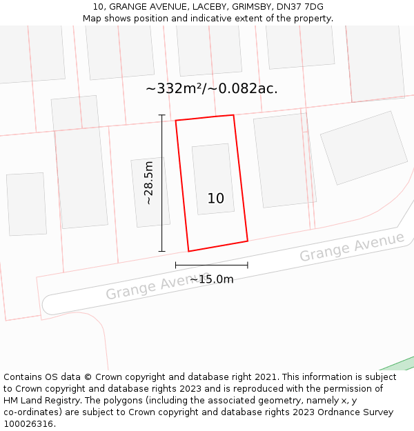 10, GRANGE AVENUE, LACEBY, GRIMSBY, DN37 7DG: Plot and title map
