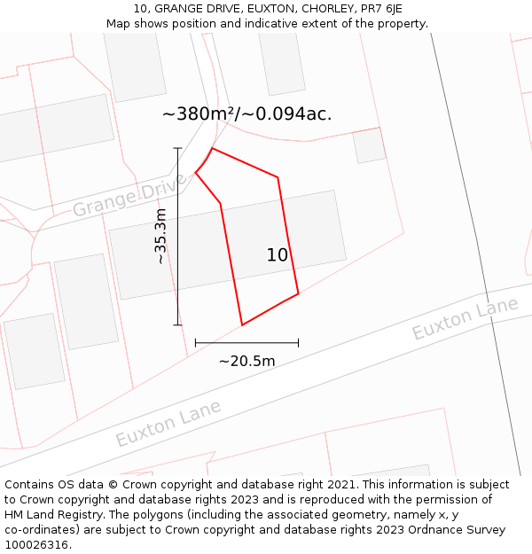 10, GRANGE DRIVE, EUXTON, CHORLEY, PR7 6JE: Plot and title map