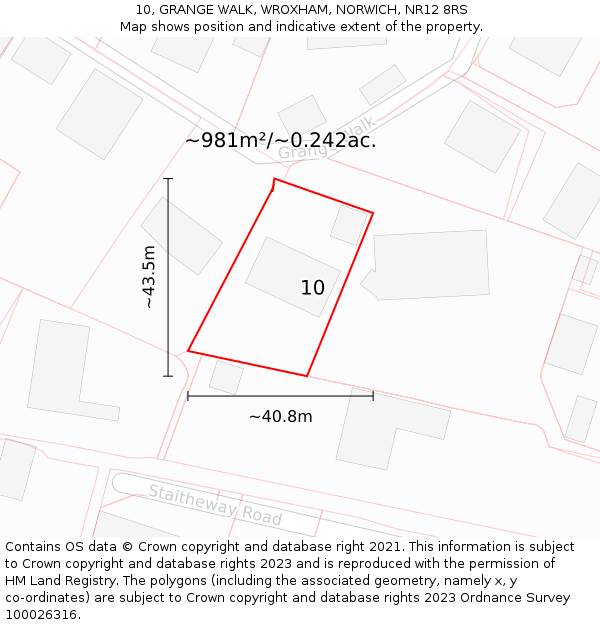 10, GRANGE WALK, WROXHAM, NORWICH, NR12 8RS: Plot and title map