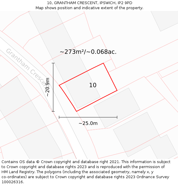 10, GRANTHAM CRESCENT, IPSWICH, IP2 9PD: Plot and title map