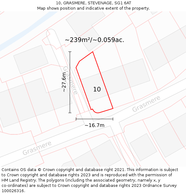 10, GRASMERE, STEVENAGE, SG1 6AT: Plot and title map