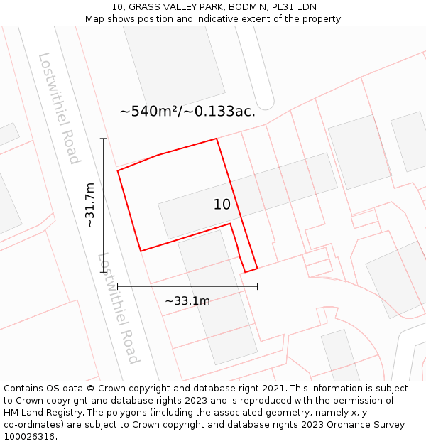 10, GRASS VALLEY PARK, BODMIN, PL31 1DN: Plot and title map