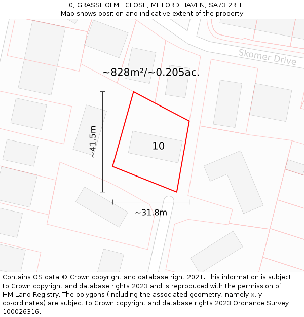 10, GRASSHOLME CLOSE, MILFORD HAVEN, SA73 2RH: Plot and title map